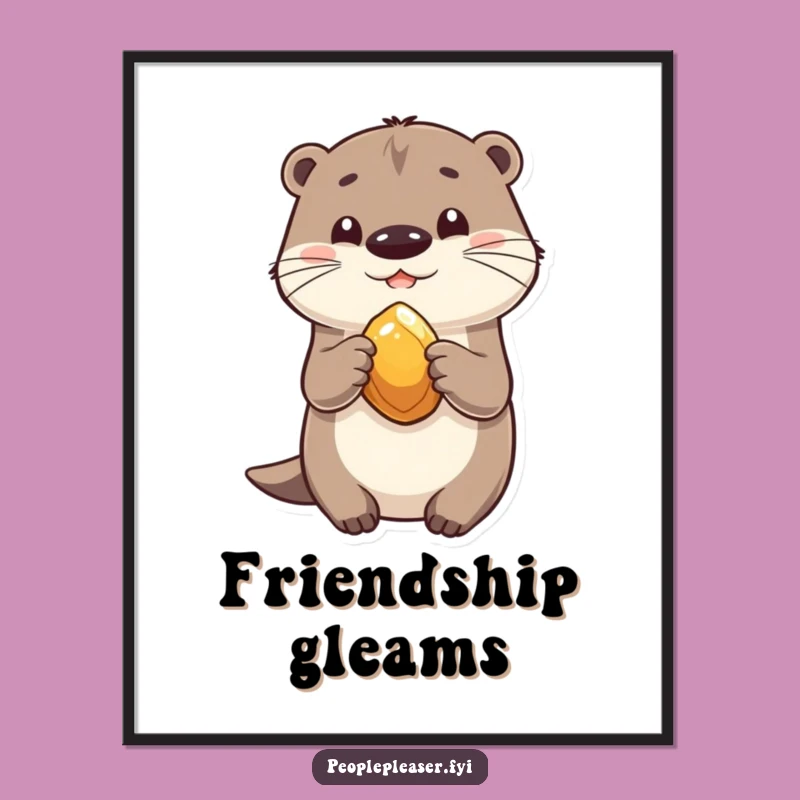 Funny Playful Otter Poster: Sharing Stone Art Wall Decor Gift