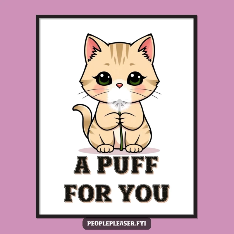 Funny Cat Poster: Charming Dandelion Offering Art, A Whimsical Wall Decor Gift