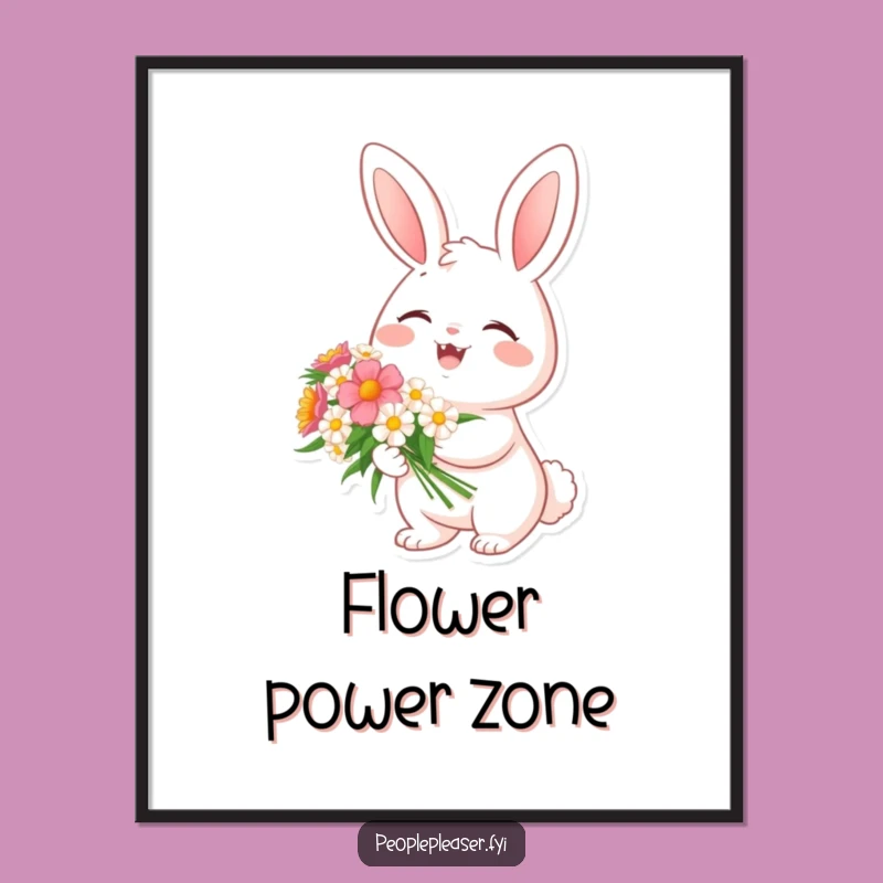 Funny Cheerful Bunny Flower Poster - Delightful Spring Art Gift