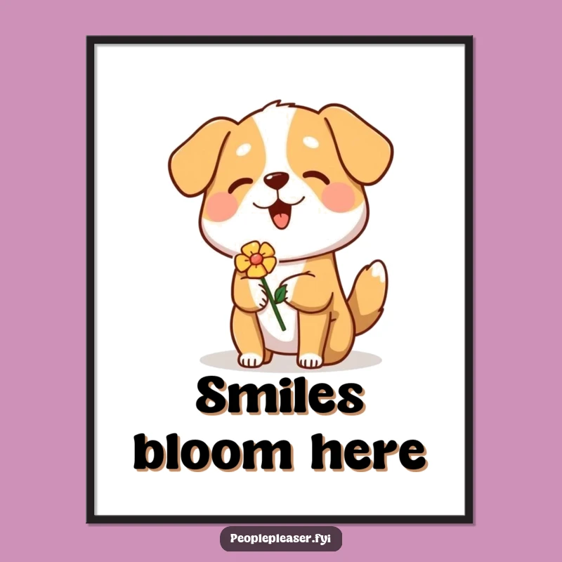 Funny Dog Poster: Cheerful Pup Flower Art, Whimsical & Funny Gift for Your Wall!