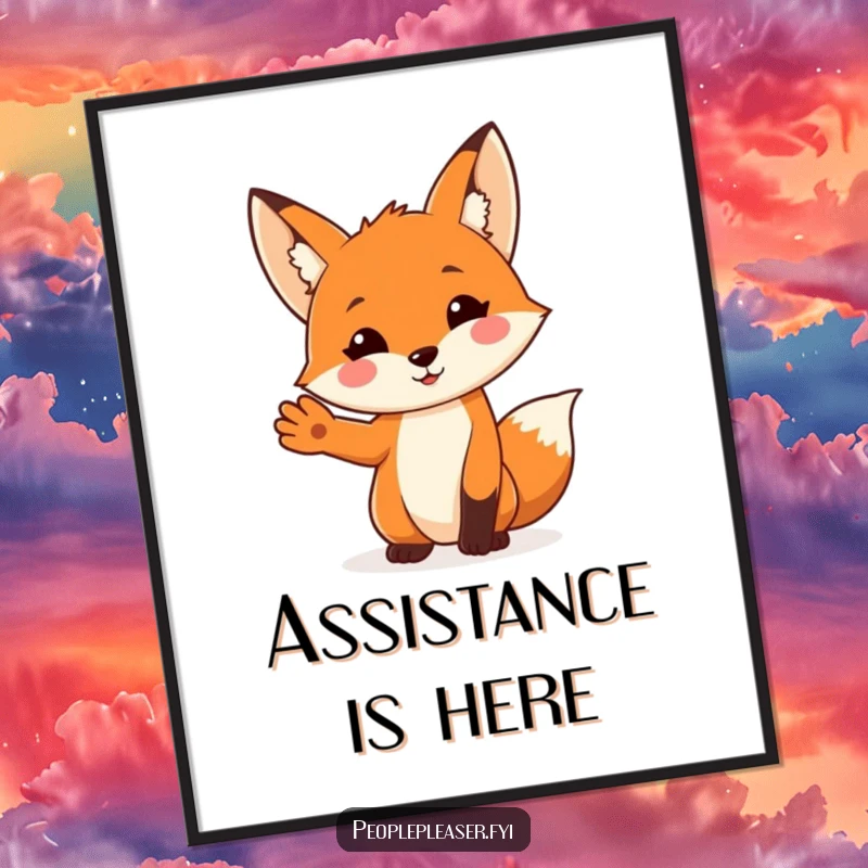 Funny Fox Poster: A joyful fox character extends its paw in a helpful gesture, radiating goodwill and humor. Perfect funny gift!