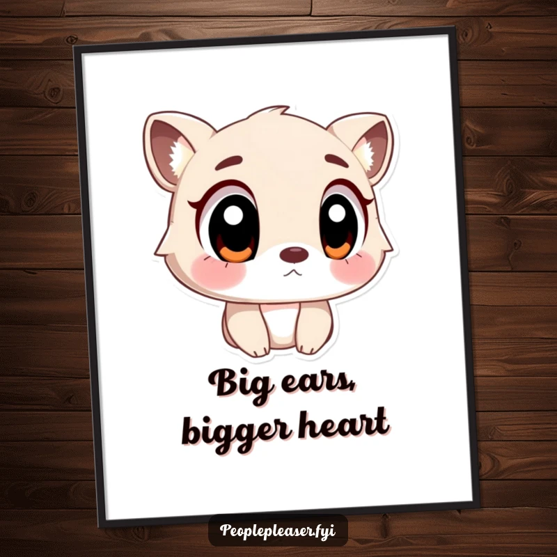 Funny Poster of an animal character with large, soulful eyes, depicted in a moment of deep, attentive listening.
