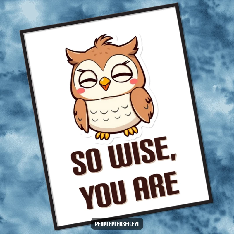 Funny Owl Poster: A joyful owl character nods approvingly, radiating wisdom and gentle humor. Perfect funny gift!