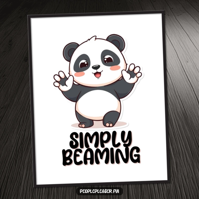 Funny panda poster featuring a cute character waving with a big smile, adding warmth and humor to any wall.