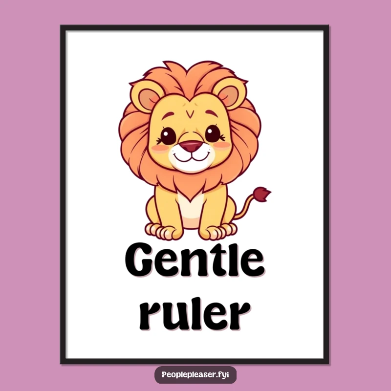 Funny Proud Lion Poster: Gentle Smile Art Wall Decor Gift