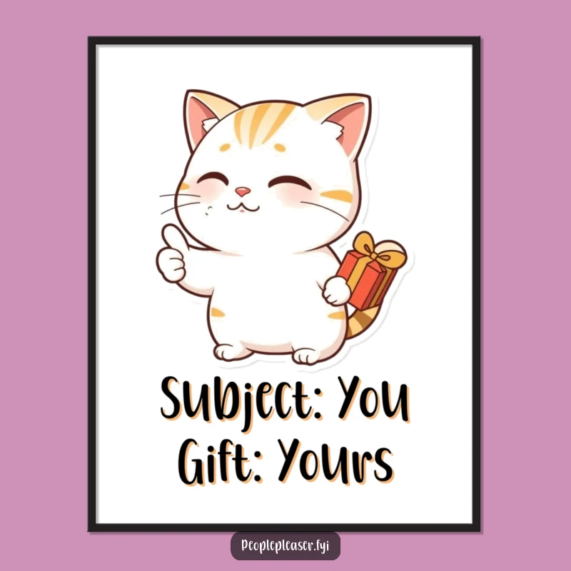 Funny Nodding Cat Thumbs Up Poster - Whimsical Cat Art Gift