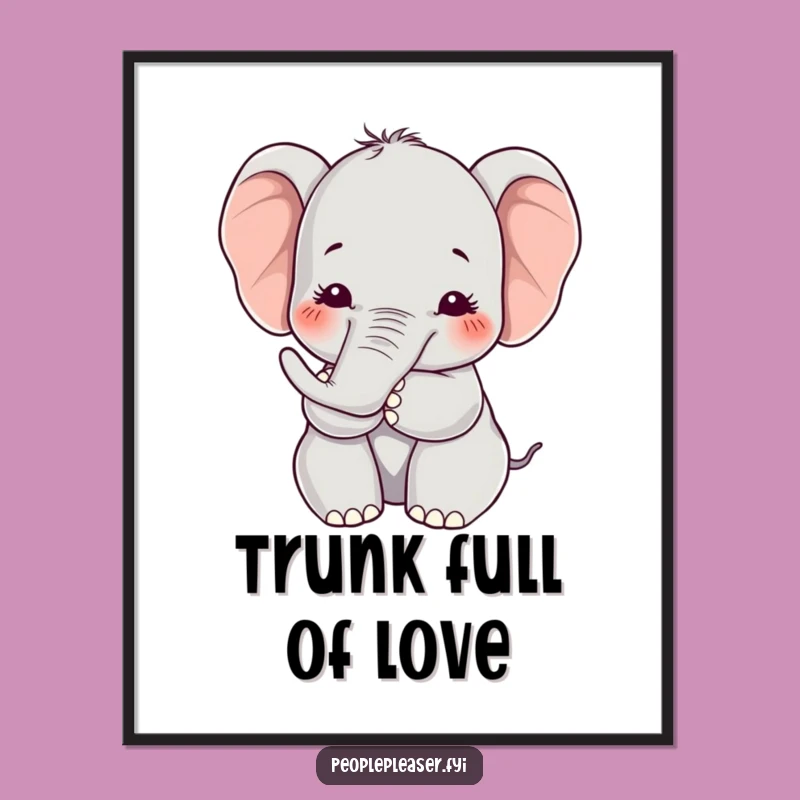 Funny Kawaii Elephant Poster, Gentle Embrace Art, Whimsical Decor Gift