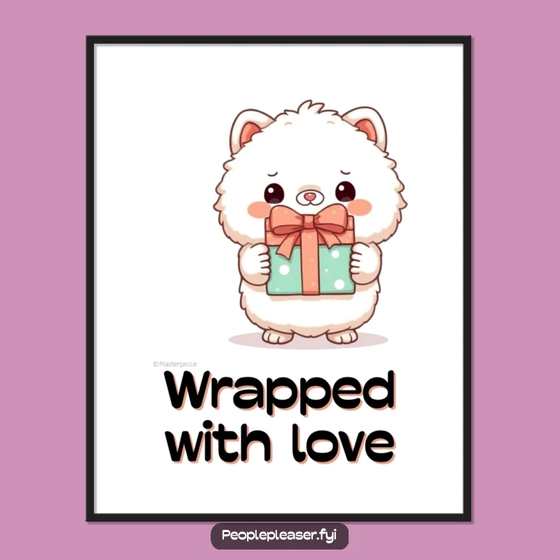 Funny Art Poster - Fluffy Animal Presenting Gift - Whimsical Decor Gift