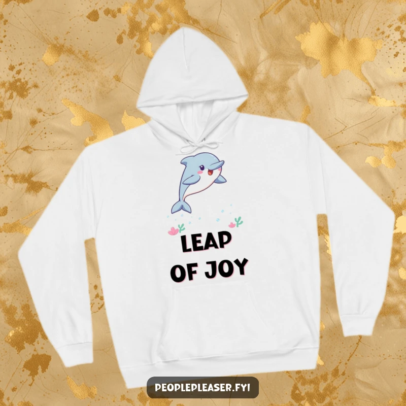 Funny Kawaii dolphin hoodie, a playful dolphin leaping energetically, inviting warmth and fun into your day.