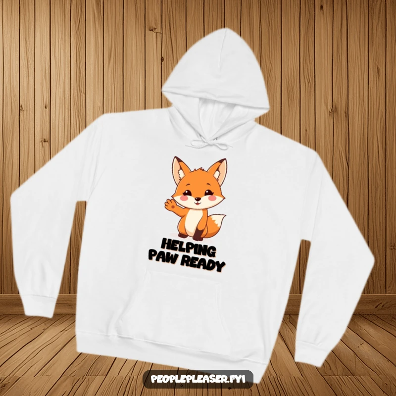 Funny Fox Hoodie: A happy fox extends its paw to help, showcasing its friendly and supportive personality. Great funny gift!