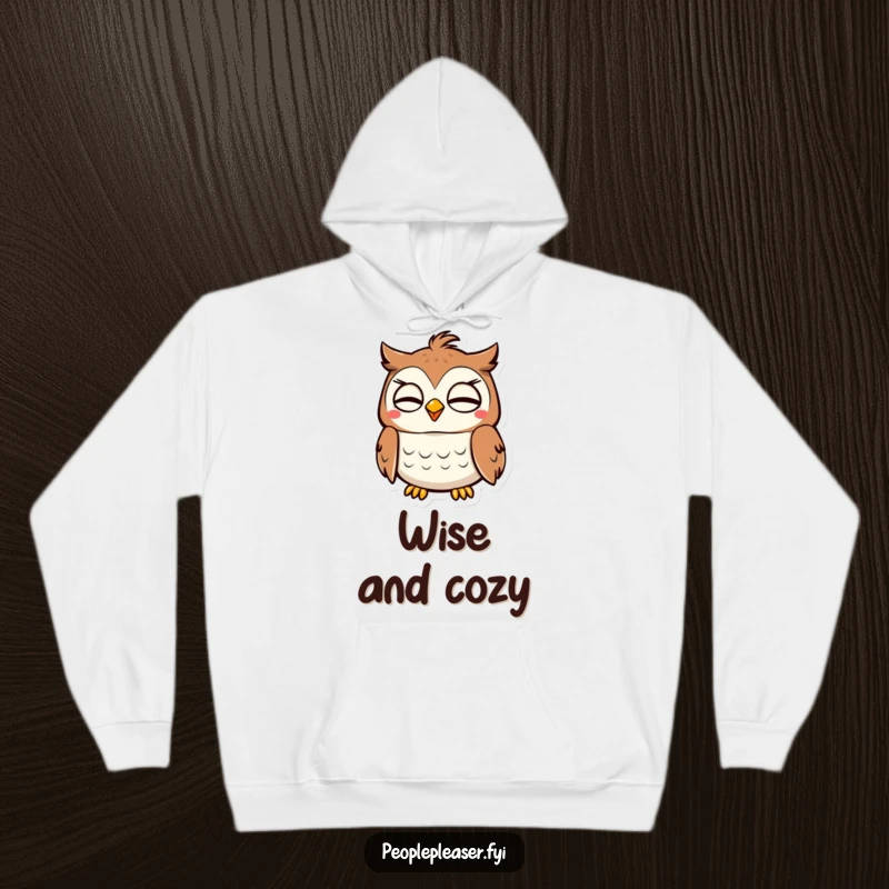 Funny Owl Hoodie: A content owl character nods approvingly, showcasing its wise and calm demeanor. Great funny gift!