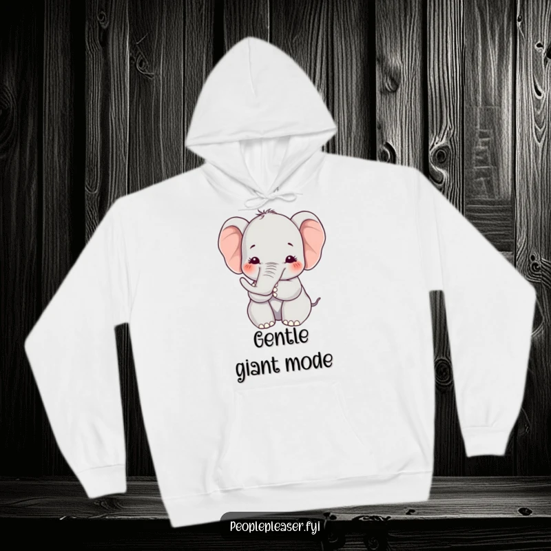 Funny Kawaii elephant hoodie depicting a character offering a soft hug with its trunk, providing warmth and a comforting, loving embrace.