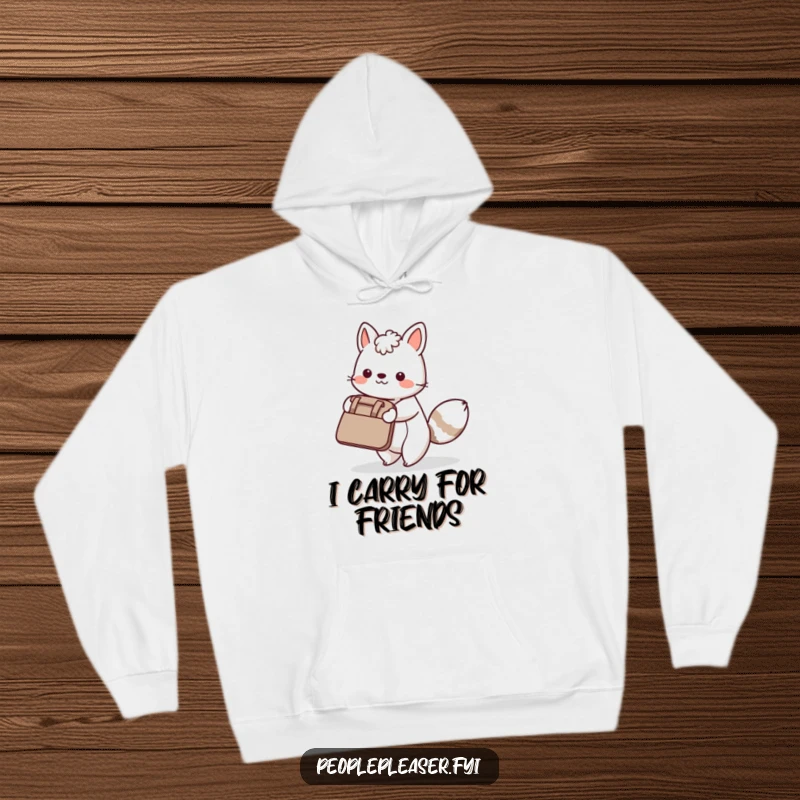 Funny Hoodie: A strong animal character carrying a large, overflowing bag for a companion.