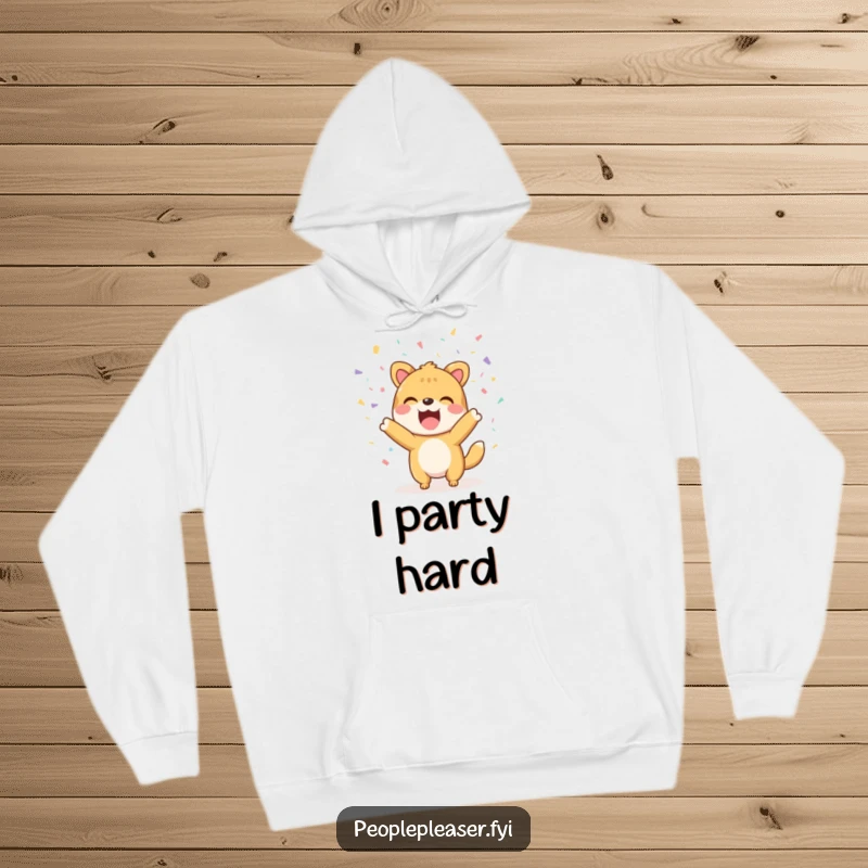 Funny Hoodie: A gleeful animal character showering friends with colorful confetti for a joyous celebration.