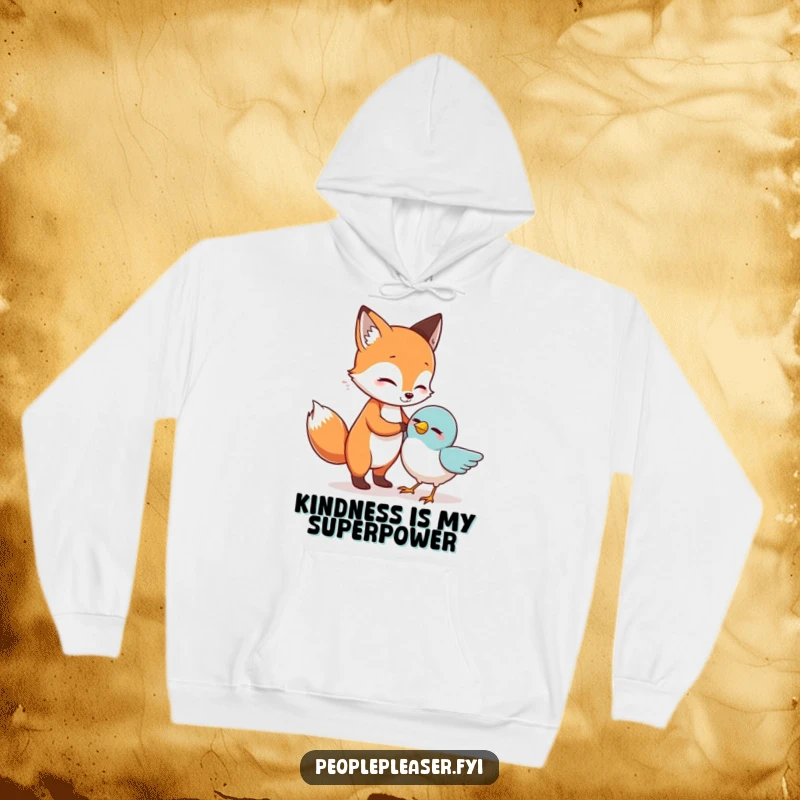 Funny Hoodie: A kind fox assists a bird, depicting a funny act of compassion and friendship.