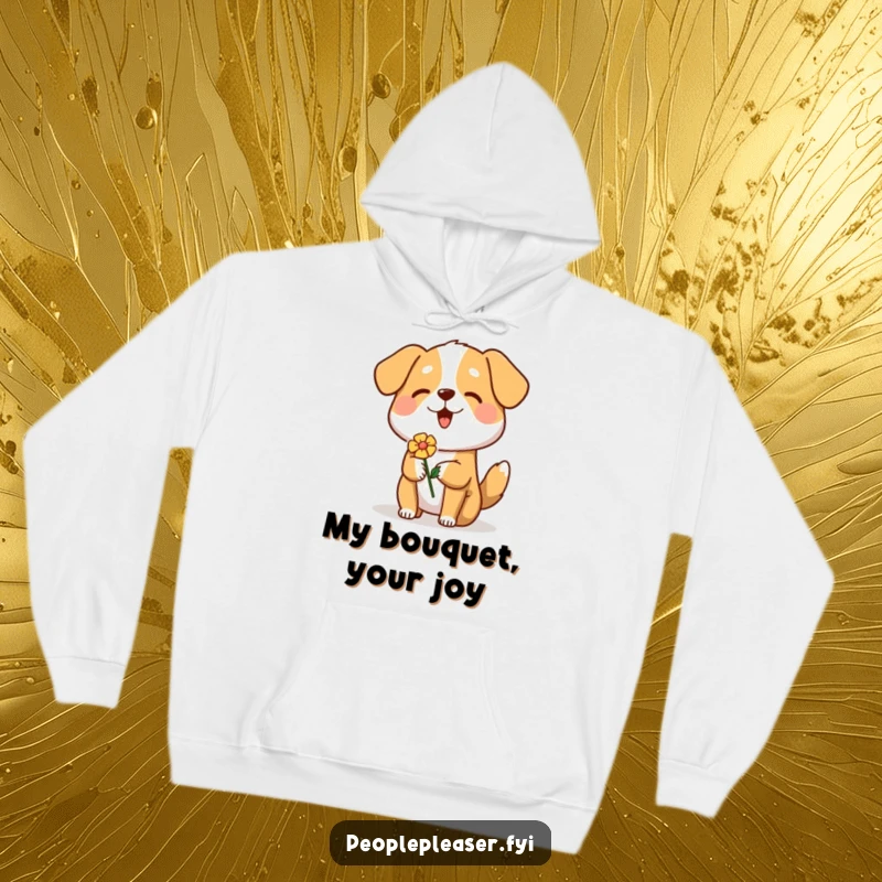 Funny Dog Hoodie featuring a heart-warming scene of a happy dog offering a flower, ideal for cozy and cheerful wear.
