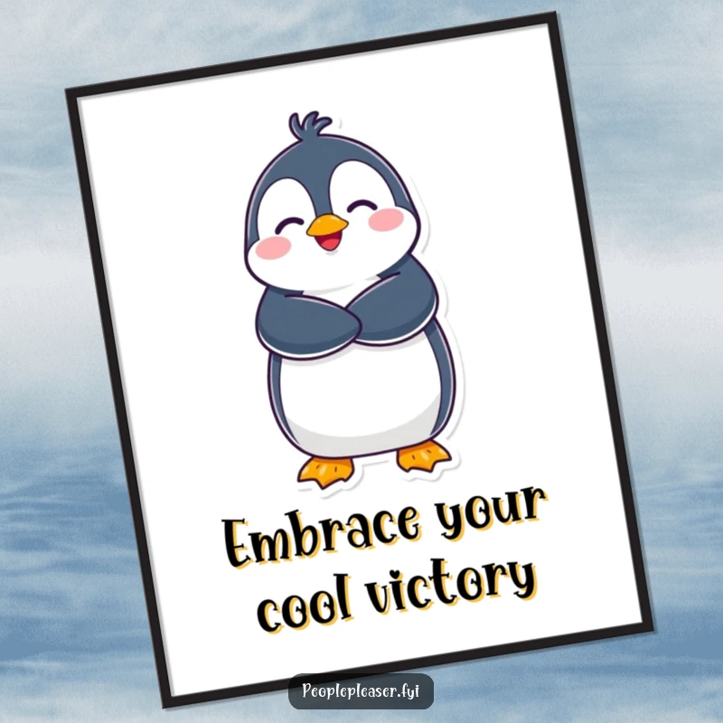 Funny Free Printable Wall Art: A joyful penguin wraps its flippers around you in a big, warm, and welcoming hug.