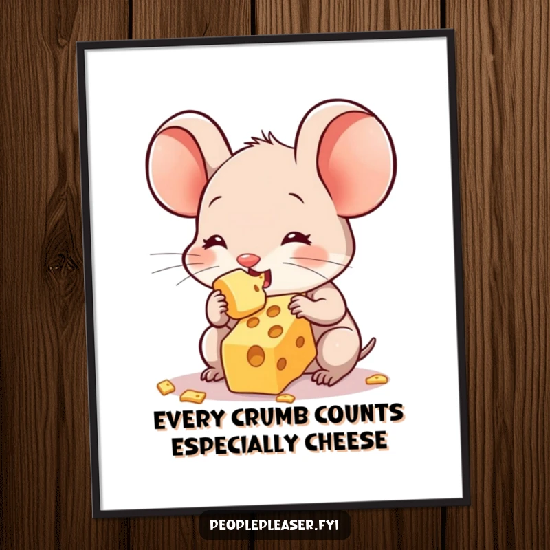 Funny Free Printable Wall Art showcasing a cute mouse generously sharing its final cheese crumb with a warm, inviting expression.