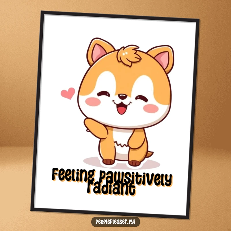Funny Free Printable Wall Art: Pleased animal character blushing happily while receiving a compliment, a joyful and uplifting piece of downloadable art.