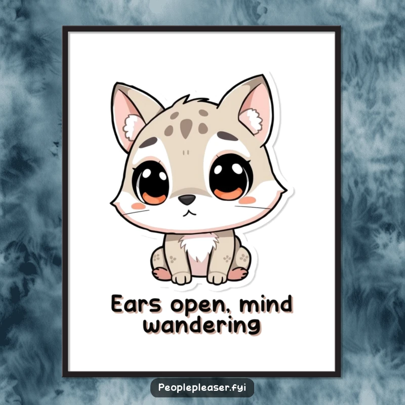 Funny Free Printable Wall Art: Curious animal character listening intently with enlarged ears, a whimsical and intriguing piece of downloadable art.