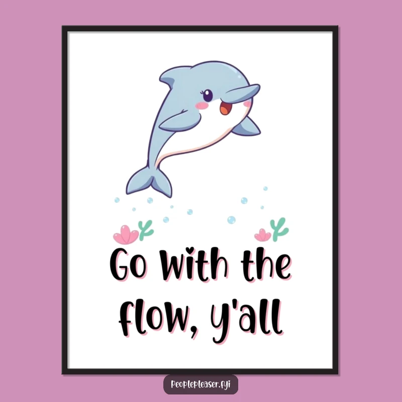 Funny Free Printable Wall Art: Kawaii Dolphin Leaping for Joyful Underwater Decor!