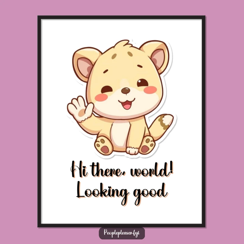 Free Printable Wall Art: Playful Animal Waving, Funny Downloadable Decor