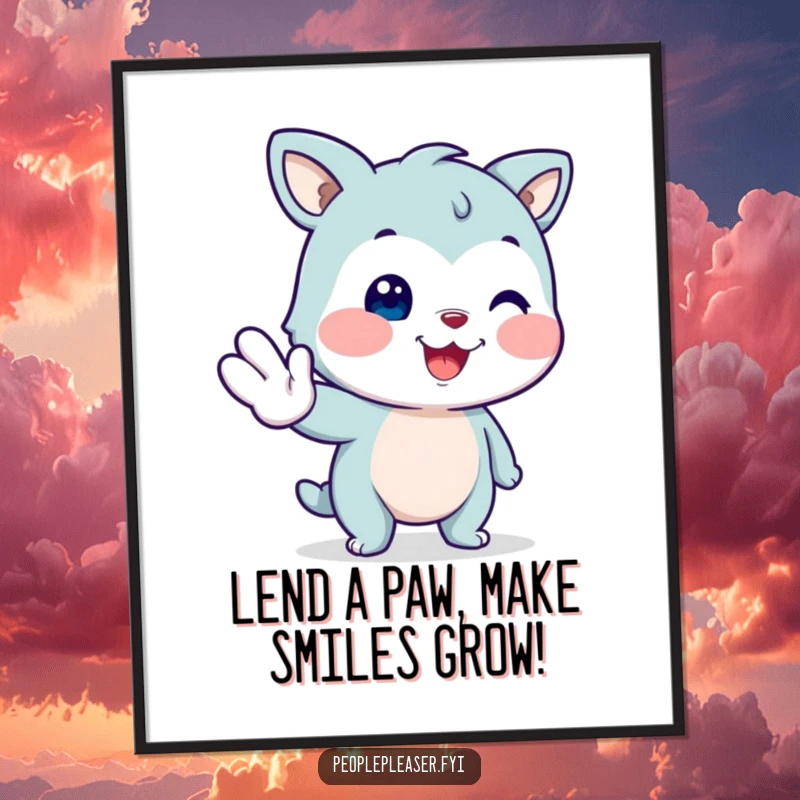 Funny Free Printable Wall Art: A smiling, helpful animal character extending its paw in a gesture of aid.