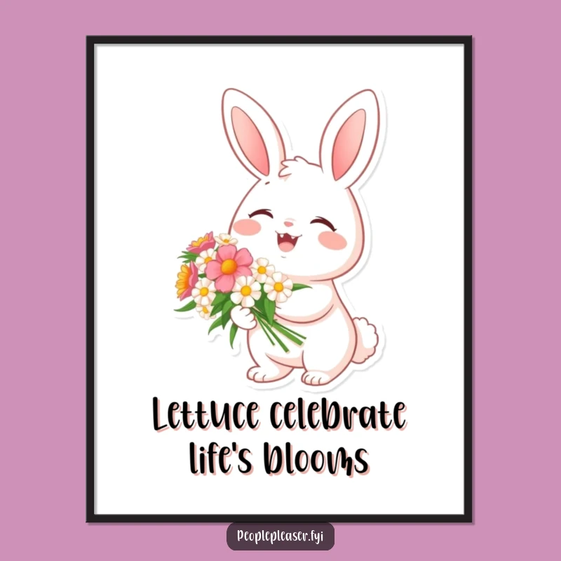 Funny Free Printable Wall Art: Cheerful Bunny Flowers, Delightful Downloadable Decor
