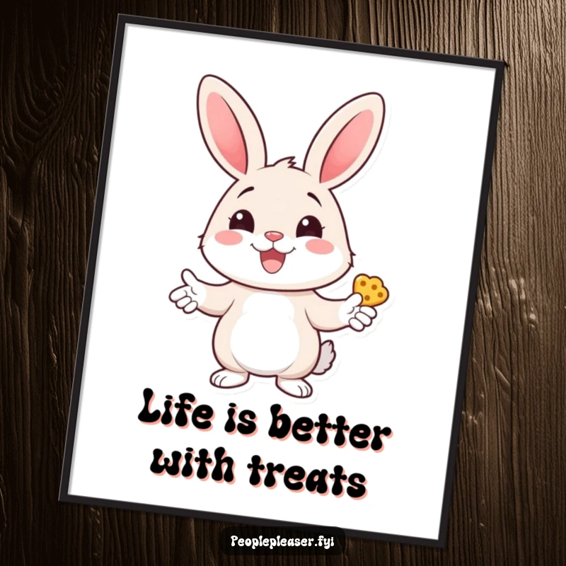 Funny Free Printable Wall Art: A cheerful bunny happily distributes treats with a wide, inviting smile.