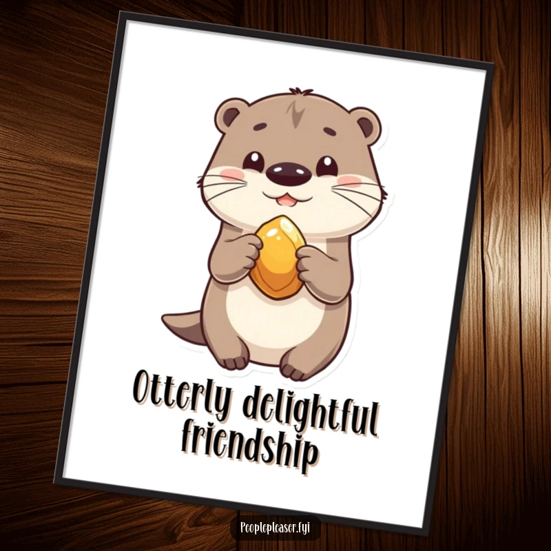 Funny Free Printable Wall Art: a playful otter character joyfully sharing a precious, shiny stone with a friend.