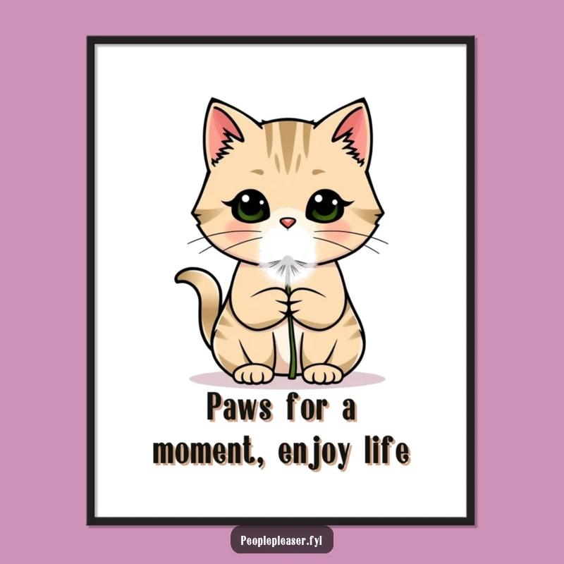 Funny Free Printable Wall Art: Charming Cat Dandelion Art, Downloadable Decor