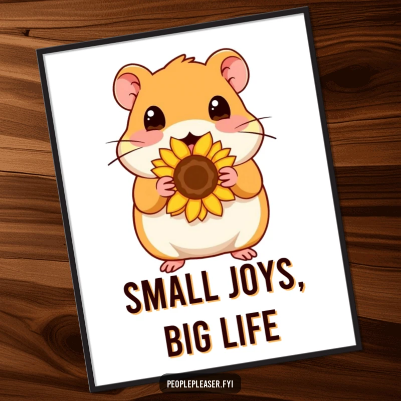 Cute Free Printable Wall Art: A content hamster holds a sunflower seed, adding a touch of cozy charm and sweetness to any room. Instant download.