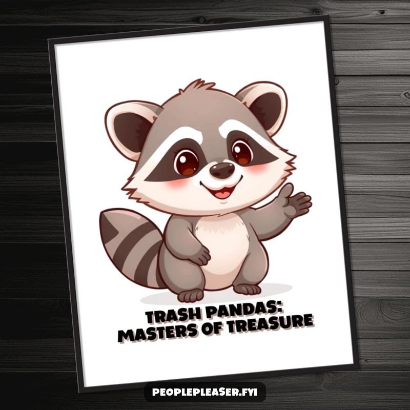 Funny Free Printable Wall Art featuring a pleased raccoon character extending a helpful hand, perfect for adding quirky and humorous decor.