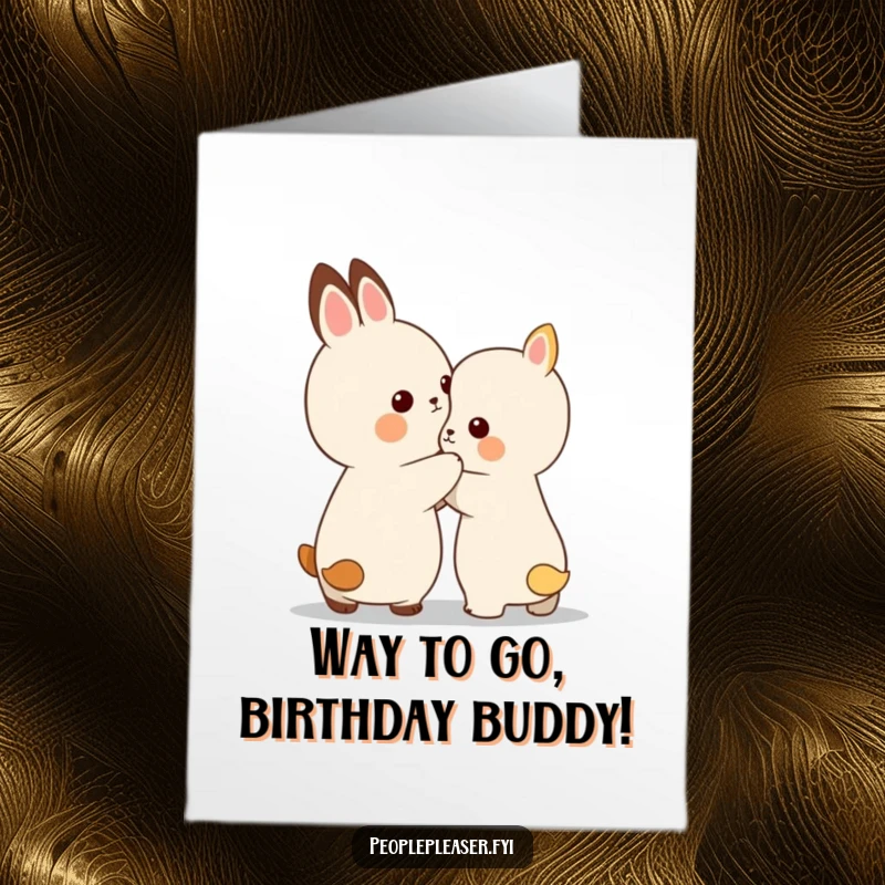 Free Printable Birthday Card featuring a small animal character gently patting another on the back with encouragement, a supportive downloadable card.