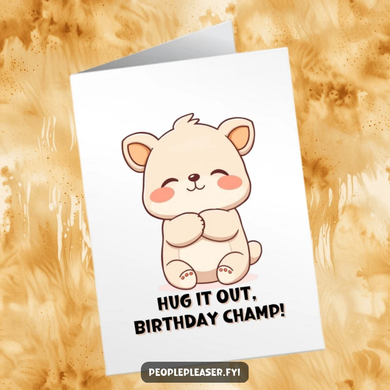 Funny Free Printable Birthday Card featuring a cute animal giving a heartfelt, comforting hug, perfect for spreading joy.
