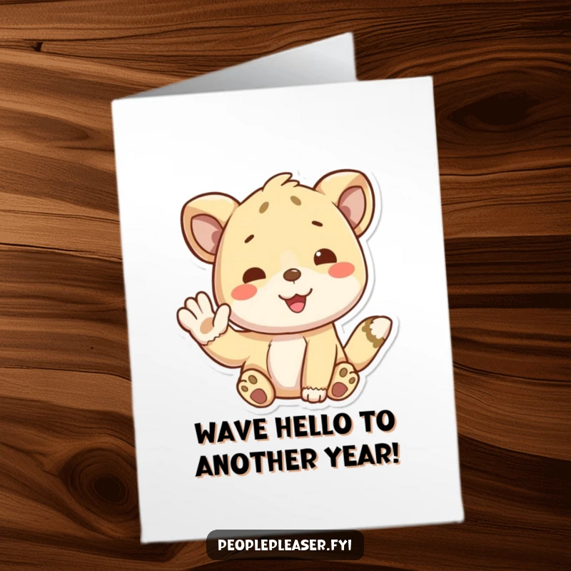 Funny Free Printable Birthday Card: Cute animal giving a big, friendly wave, perfect for a joyful birthday greeting.