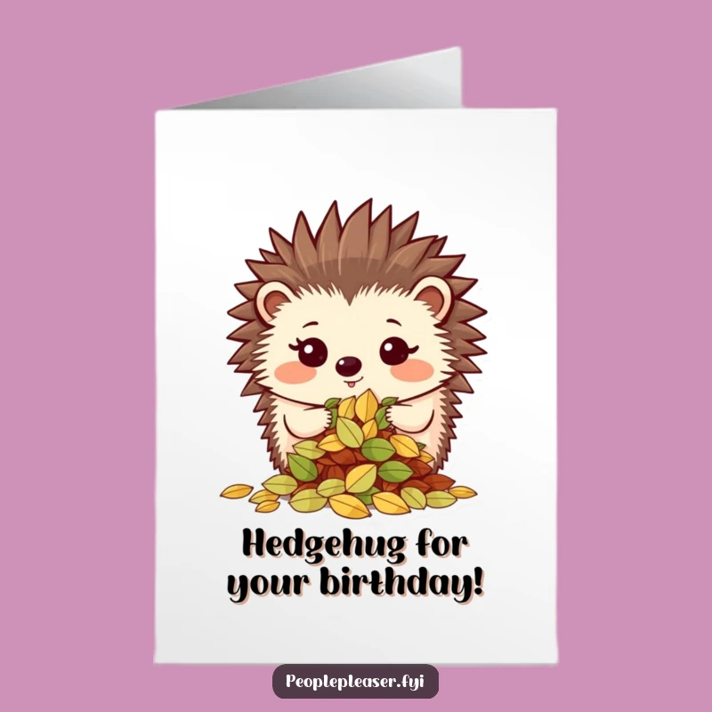 Free Printable Birthday Card: Proud Hedgehog Leaves - Funny Downloadable Gift for Nature Lovers!
