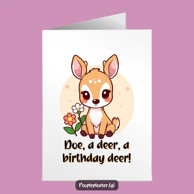 Free Printable Birthday Card: Sweet Deer Flower Offering Funny Downloadable Gift