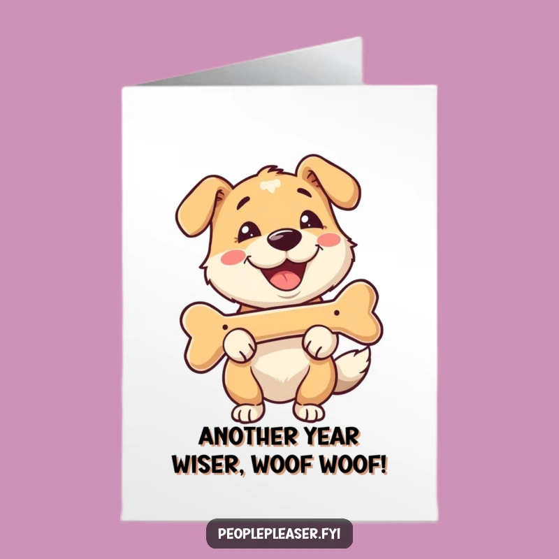 Funny Free Printable Birthday Card: Happy Dog Fetching Bone, Downloadable Greeting Fun