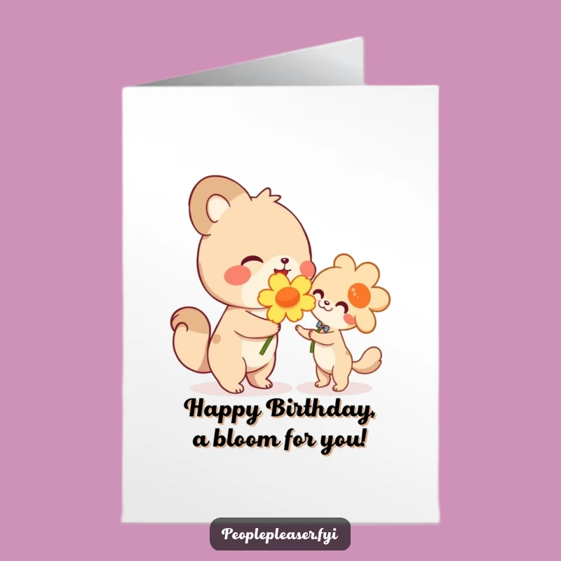 Free Printable Birthday Card: Cheerful Flower Gifting Animal, Downloadable Joyful Gift