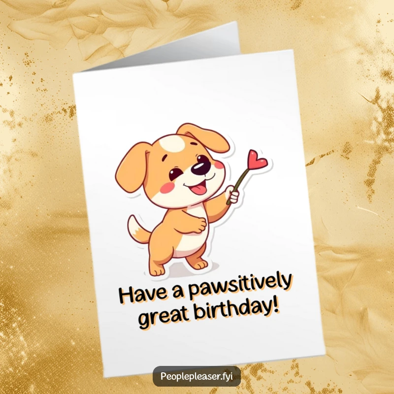 Funny Free Printable Birthday Card: Playful dog fetching a perfect stick, energetic downloadable gift for birthdays.