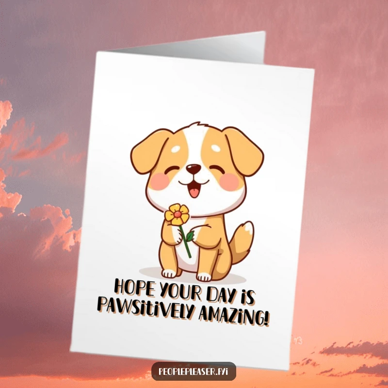 Funny Free Printable Birthday Card: A happy dog with a flower, offering a sweet surprise for a special occasion.