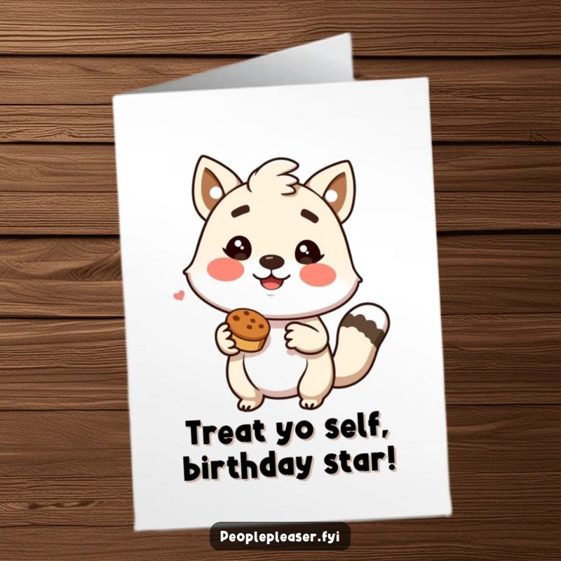 Funny Free Printable Birthday Card featuring an animal character enthusiastically nodding and offering a delicious treat, a perfect downloadable gift.