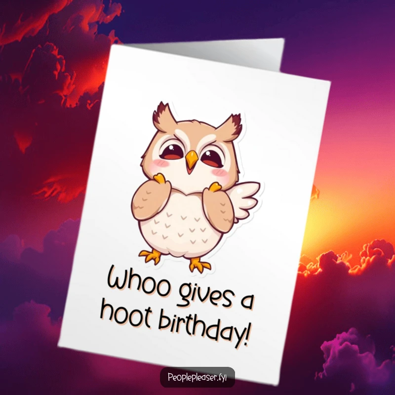 Funny Free Printable Owl Birthday Card: Joyful owl clapping its wings in approval, celebrating a birthday.