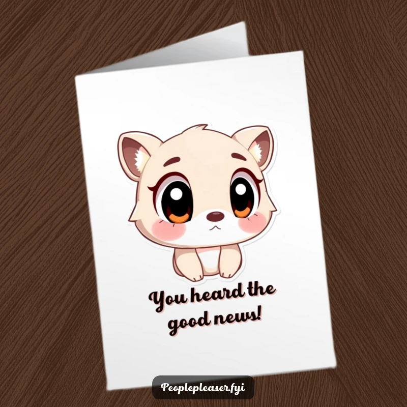 Funny Free Printable Congratulations Card: An animal character with large, sympathetic eyes offers a listening ear, perfect for celebrating wins. Downloadable art.