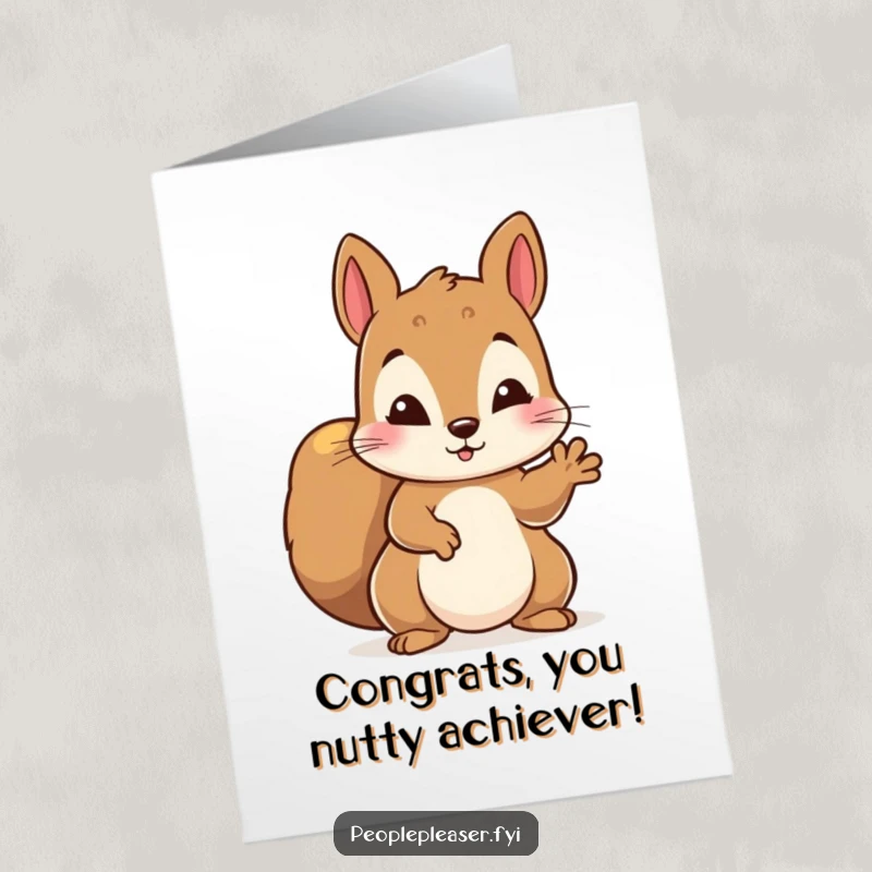 Funny Free Printable Squirrel Congratulations Card: Diligent squirrel offering a helping paw, celebrating a success.