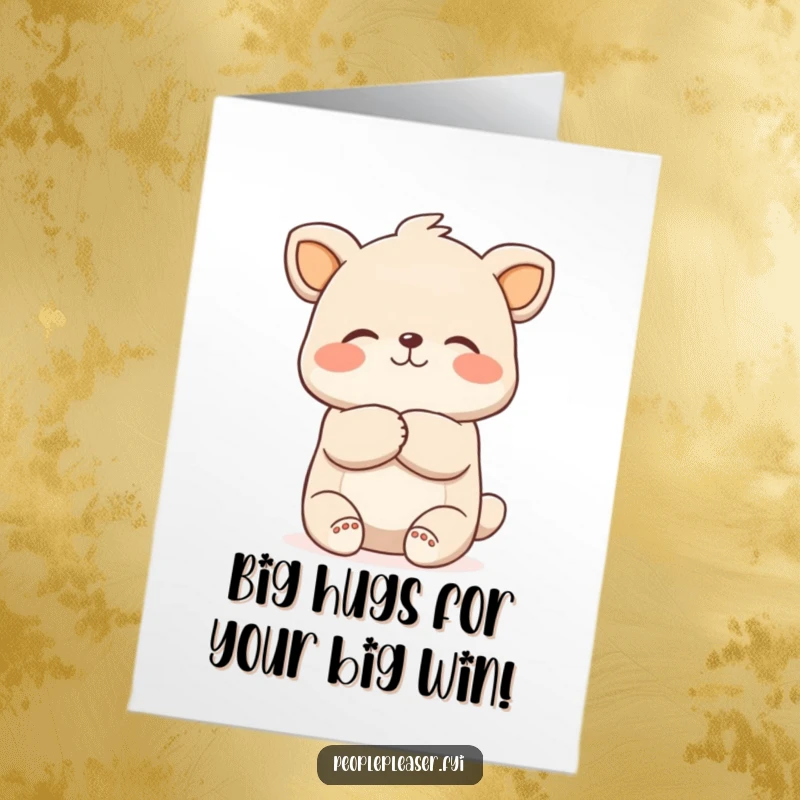 Funny Free Printable Congratulations Card showcasing an adorable animal offering a warm, supportive hug to celebrate success.