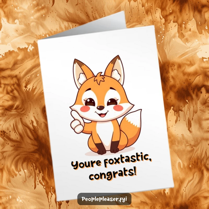 Funny Free Printable Congratulations Card: A smiling fox gives a strong thumbs up, celebrating success.