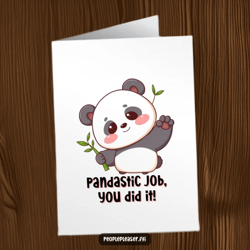 Funny Free Printable Congratulations Card: Blushing panda offering bamboo, celebrating success, a sweet and downloadable gift.