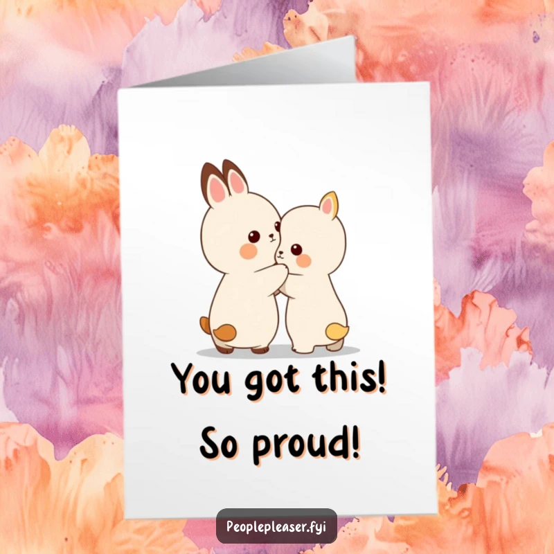 Free Printable Congratulations Card showing a small animal character encouragingly patting another on the back, a perfect downloadable cheer.